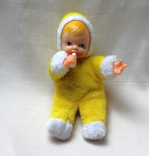 Vintage Plüsch Puppe mit Flasche Stoff Babypuppe 27cm Retro Rarität Gummigesicht