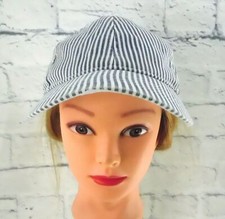 TRAIN ENGINEER / CONDUCTOR Blue  White Striped Hook  Loop Adj. Adult Cap Hat