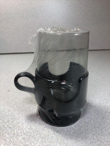 NEW Set of 7 Vintage Corning Glas-Snap Mugs Black Base Glassware 8oz Hot Cold - Picture 7 of 8