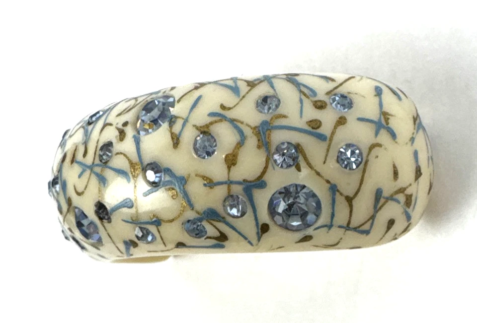 Pulsera vintage blanca pinza baquelita pedrería azul para reparación reutilización Foto 3 de 4