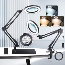 10X 15X Magnifying Glass with Light and Stand and Clamp, 2-In-1 Desk Book Magnif