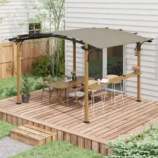 12' x 10' Outdoor Pergola Canopy with Bar Counter Aluminum Frame