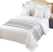 Bed Runner for Cal.King Size Bed, Grey Striped Bed Scarf Throws for Foot of Bed,