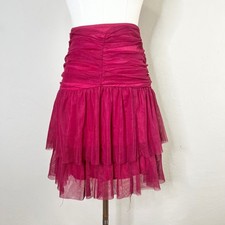 Maeve Anthropologie Ruched Tulle Mesh Tiered Ruffle Skirt Fuchsia Pink Size 0