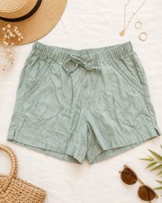 Briggs Womens Linen Blend Shorts M Sage Green Pull On Drawstring Pockets
