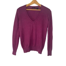 Moda International Silk Cashmere Purple V Neck Long Sleeve Sweater XS 