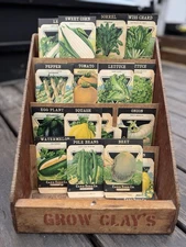 Vintage Grow Clay’s Seed General Store Counter Display 25  Card Seed Co. Packs