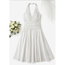 Jessica McClintock Bridal White Halter Ruched Marilyn Monroe Style Dress Sz 10