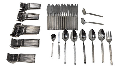 Gorham CASABLANCA 106 Piece Lot Stainless G Hammered Handle Silverware Flatware
