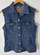 Levis Denim Vest Jacket Button Up Jean Cut Off Sleeveless Trucker Women's Size M