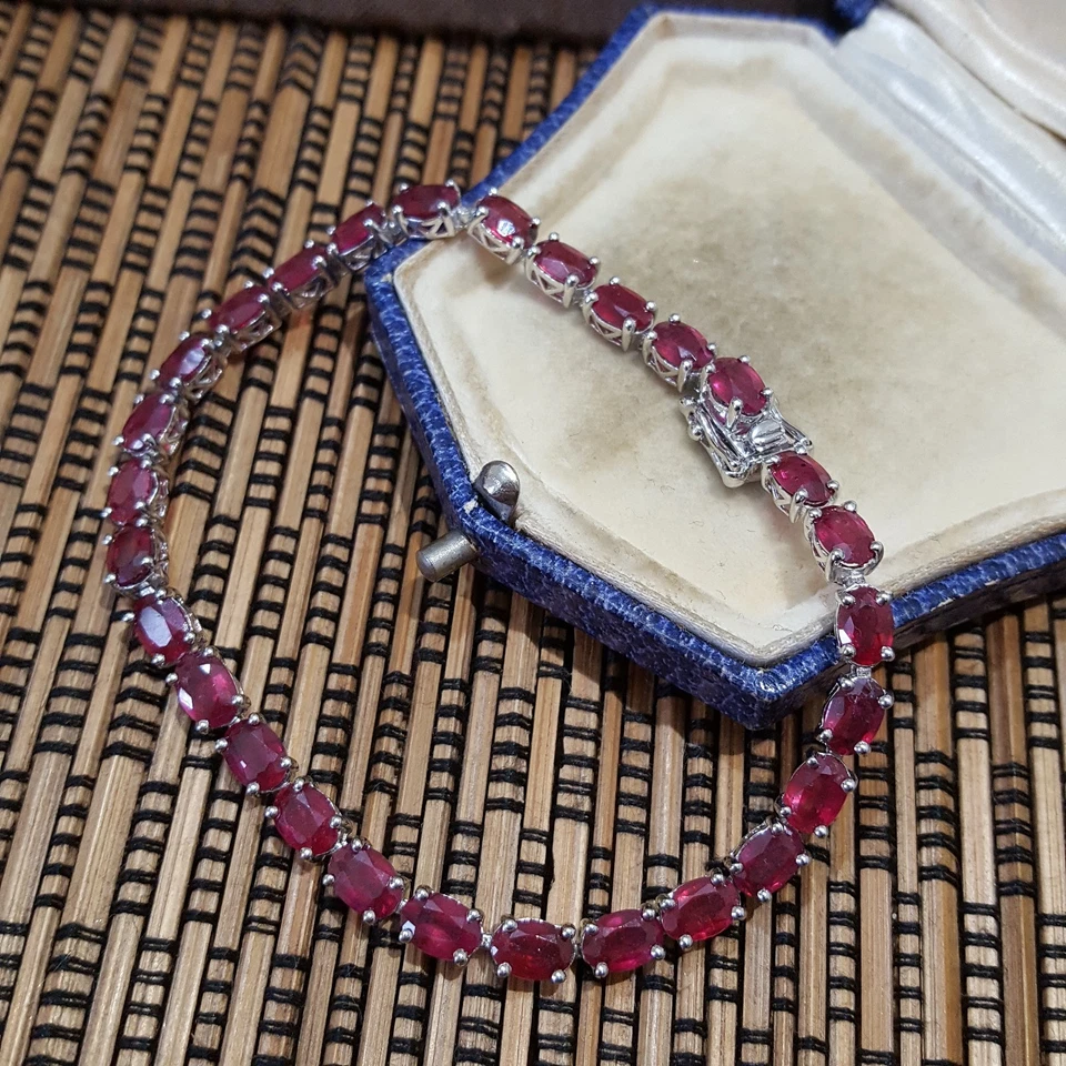 925 Sterling Silver Bracelet, Genuine African Ruby Tennis Bracelet, 10.34ct, 7" - Image 4 of 4