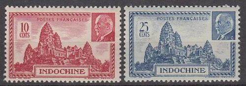 French Indochina 1941 ** Mi.254/55 Temple Angkor Vat, Pétain [sz1640]