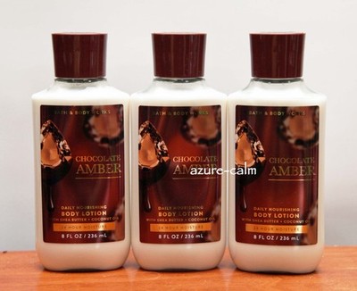 Bath Body Works CHOCOLATE AMBER 8 ozs Body Lotion Cream x 3