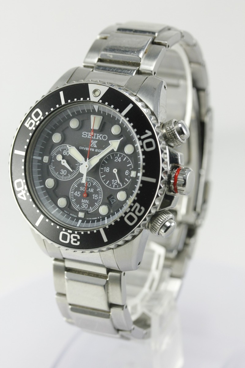 SEIKO Prospex Diver's 200m Black Dial Chronograph Solar Watch V175