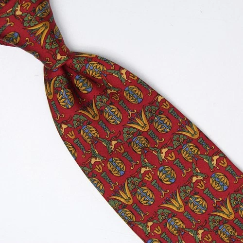 Salvatore Ferragamo Silk Necktie Red Gold Green Blue Duck Floral Print Tie Italy