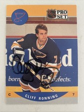 1990 PRO SET #526 CLIFF RONNING AUTOGRAPH Blues / Vancouver Canucks