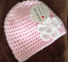 New Handmade Crochet DK Baby Girl Pink Beenie Hat Approx 0 to 3 Mths. L K