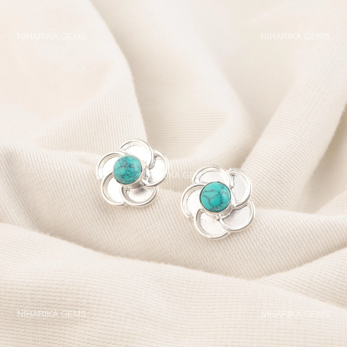 Orecchini in argento 925 con turchese naturale, vintage