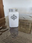 Vintage Milk Glass Range Salt Shaker-Black Lettering