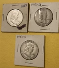 Lot Of 3 SILVER Franklin Half Dollar 90% Silver 1951, 1951D, 1951S In Holders