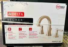 Delta Becker Brushed Nickel Widespread 2-Handle Bathroom Faucet w/ Drain