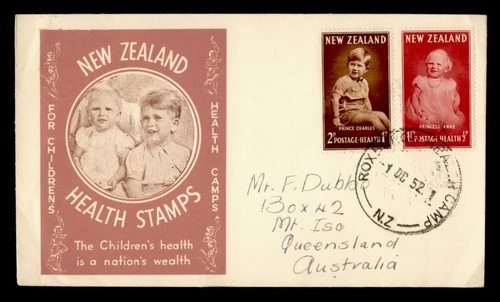 DR WHO 1952 NEW ZEALAND FDC HEALTH STAMP SEMI POST COMBO ROXBURGH M78689