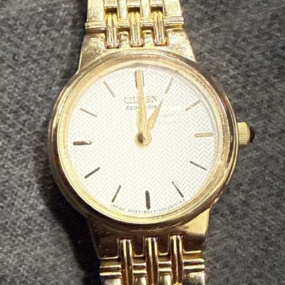 Citizen Eco-Drive Womens Gold Tone Bracelet Watch White Dial B023 GN-0-S-9 Works