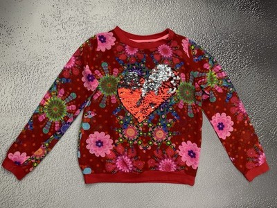 Desigual Girls Red Geometric Long Sleeve Top Size 11 12 Years