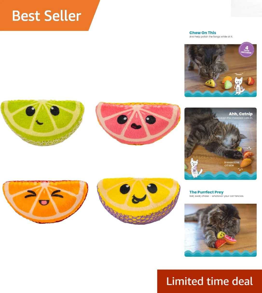 Soft Textured Catnip Chew Toys: Dental Fruit Wedges to Clean Your Cat's Teeth