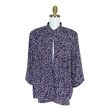 2X Alex Evenings Women Purple Glitter Vine Open Front Jacket Mandarin Collar USA