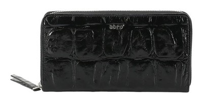 abro Leather Maxi Cocco Zip Wallet Geldbörse Black / Nickel schwarz Neu