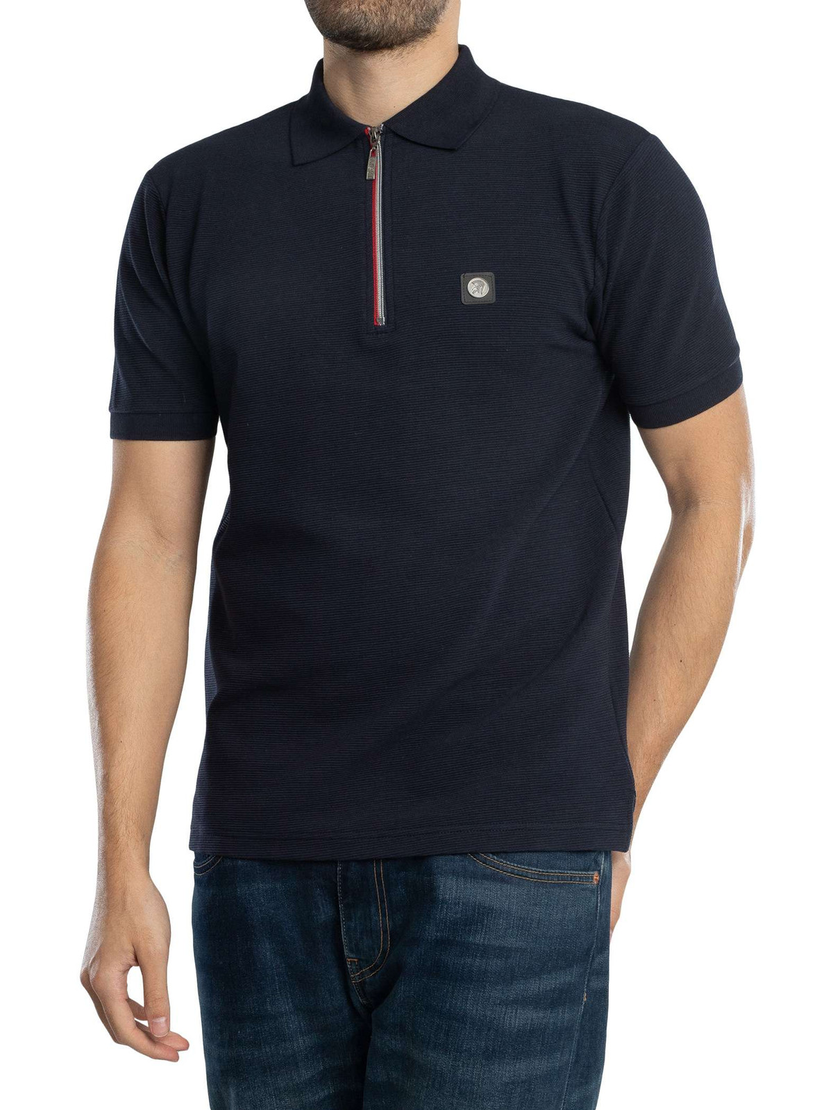 Мужская рубашка поло Trojan Ottoman Rib с хромированной молнией, синий