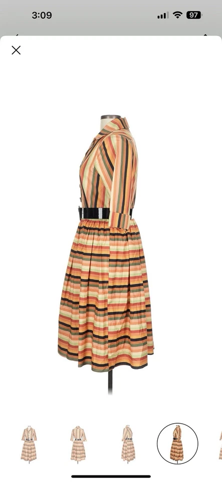 Vestido de Día Tatyana Sastre Giro Botón Ajuste N Acampanado Retro Otoño Rayas Talla M/L Foto 4 de 4