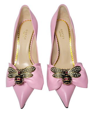 NIB*GUCCI*SUGAR PINK Queen Margaret Leather Pumps*Size 37*$1,150.00*