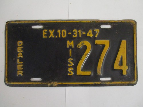 1947 Mississippi DEALER License Plate Tag | eBay