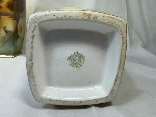 Pair of Nippon Leaf Mark Hand Painted 11.25 Inch VASE w/Large Roses in Landscape - Picture 15 of 15