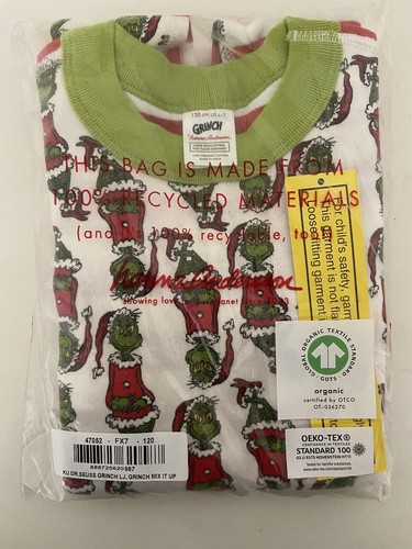 Hanna Andersson Grinch Mix It Up Dr. Seuss Long John Pajamas Size 120 US 6-7 NWT - Picture 1 of 3