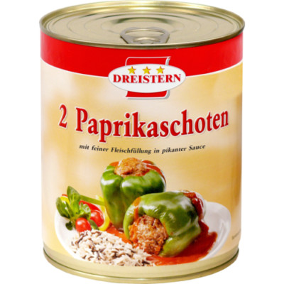   Dreistern 2 Paprikaschoten mit Fleischfüllung pikanter Soße 3x800grRing-Dose