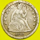 1842 (F-Fine) U.S. SEATED LIBERTY SILVER DIME 10c COIN, 1.8M Mintage!