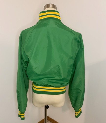 Vtg 1970's Pla-Jac By Dunbrooke Women's Green & Gold Satin Sports Jacket Small - Picture 3 of 5