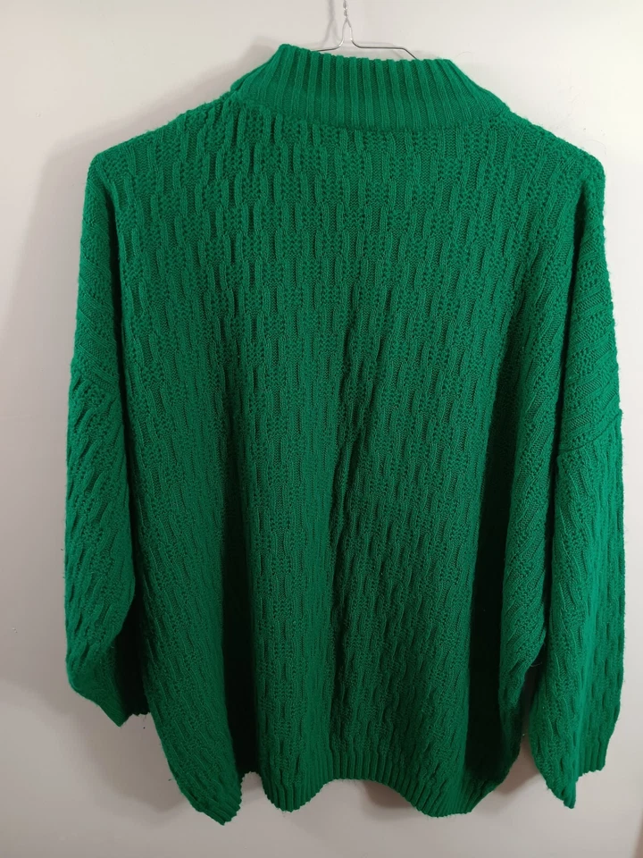 Suéter feminino vintage da década de 1980 verde brilhante gola tartaruga tamanho XL  - Imagem 3 de 4