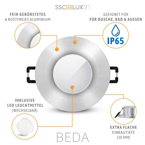 BEDA Einbau LED Strahler flach IP65 mit LED neutralweiß 230V 5W rund gebürstet - Afbeelding 4 van 8