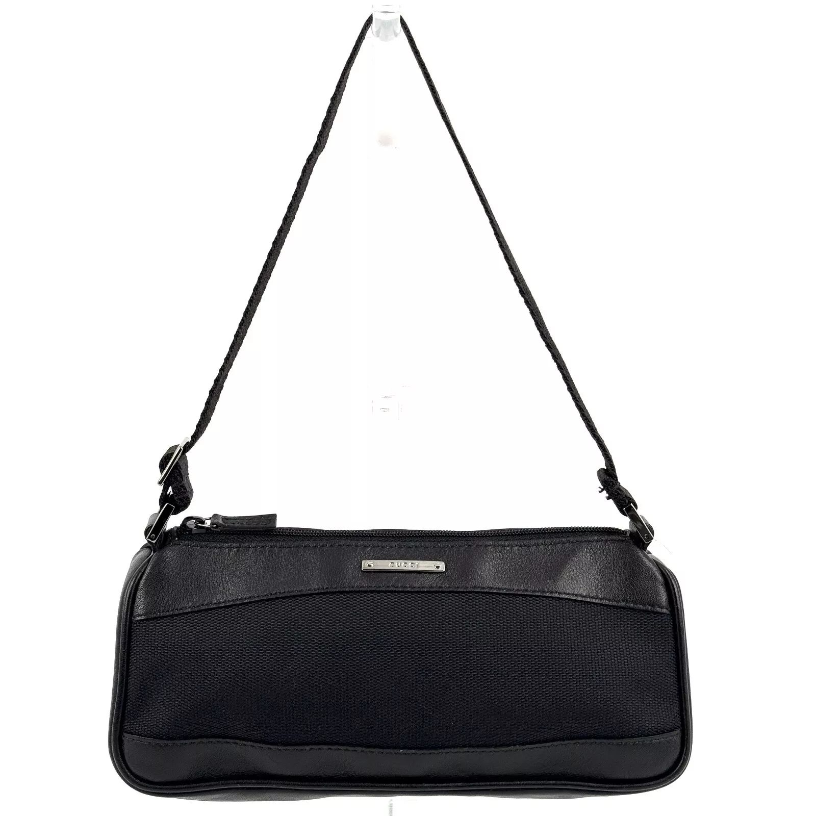 GUCCI Accessoire Pochette Sac à Main Toile Cuir Poignée Supérieure Noir Authentique