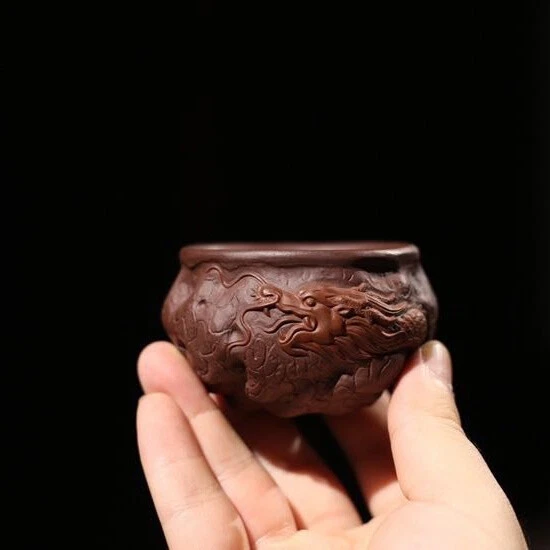 Taza de té hecha a mano completa dragón tallado taza maestra real Yixing Zisha Kungfu tazas de té Foto 2 de 4