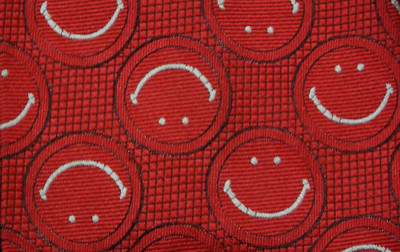 Vintage Tie Rack Dress Necktie Red Smile Face Tie Dacron Polyester 70's Wide 56''
