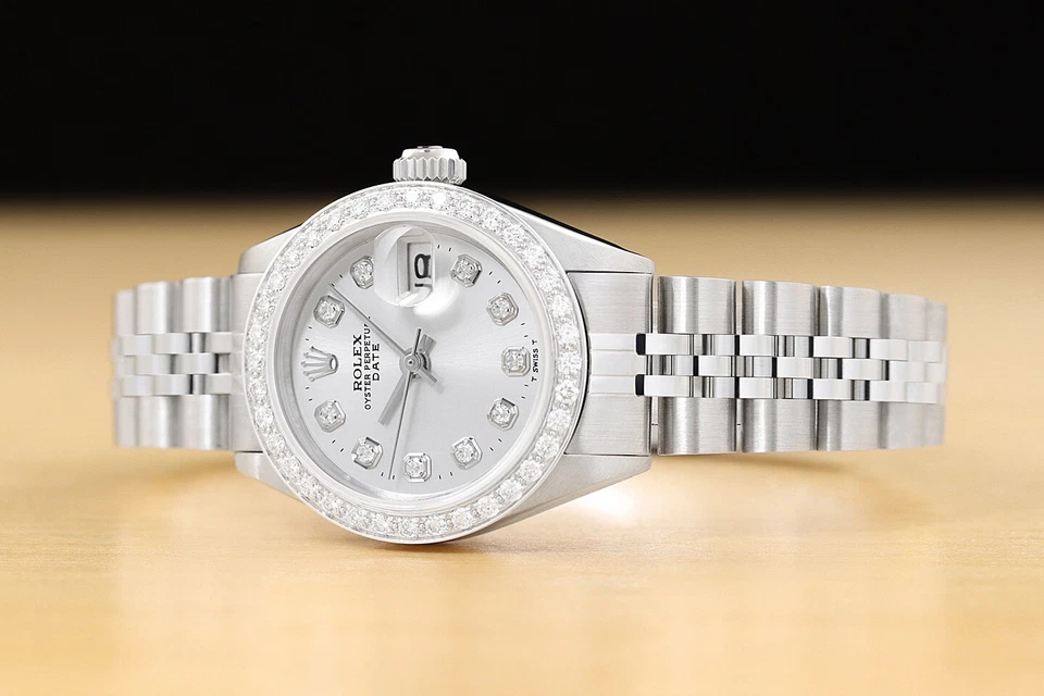 LADIES ROLEX DIAMOND DATE 18K WHITE GOLD STAINLESS STEEL SILVER DIAL WATCH - Image 2 of 4