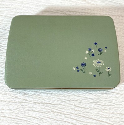 1950s Farrington Jewelry Box MCM 5x4 Green w Blue Floral Butterfly Velvet Lined