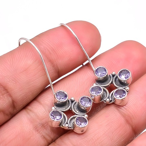 Purple Amethyst 925 Sterling Silver Earring 1.56" E935722641 Valentine Gift