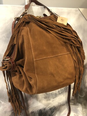 IL BISONTE Made In Italy Fringe Suede Convertible Hobo Shoulder Bag Backpack NWT