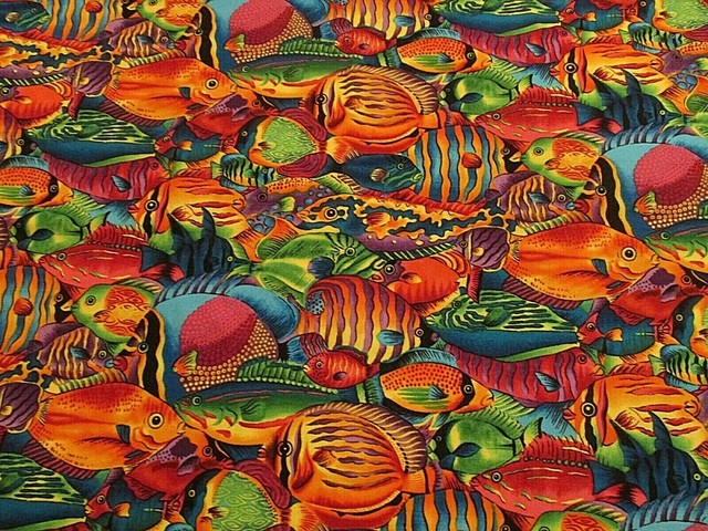 Hoffman Tropical Fish Collage Spectrum Bright Cotton Fabric BTHy half ...